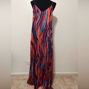 Nicole Miller Women’s Med Bright Maxi Dress Racerback Colorful Sleeveless Lined
